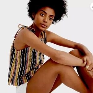 Madewell Texture & Thread Stripe Tie Shoulder Tank Rainbow Crochet Size S